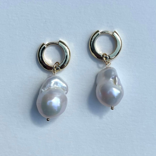 gold baroque pearl hoops