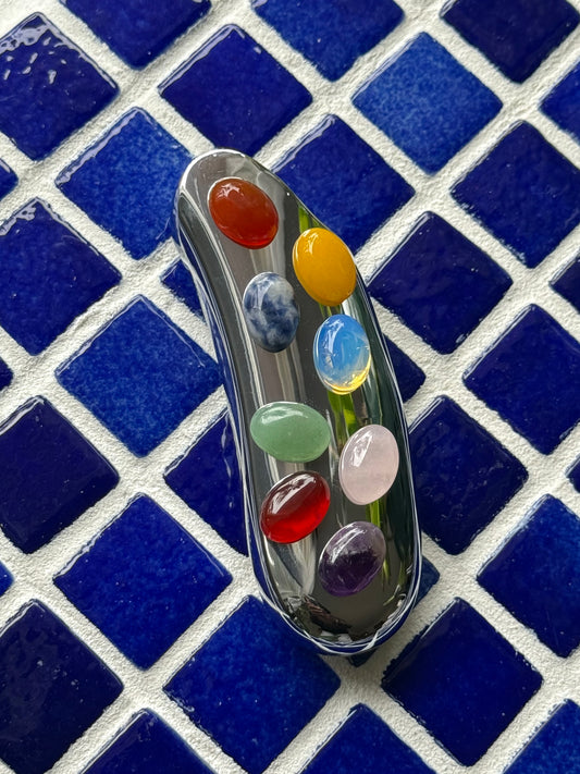 silver chrome metal gemstone lighter case