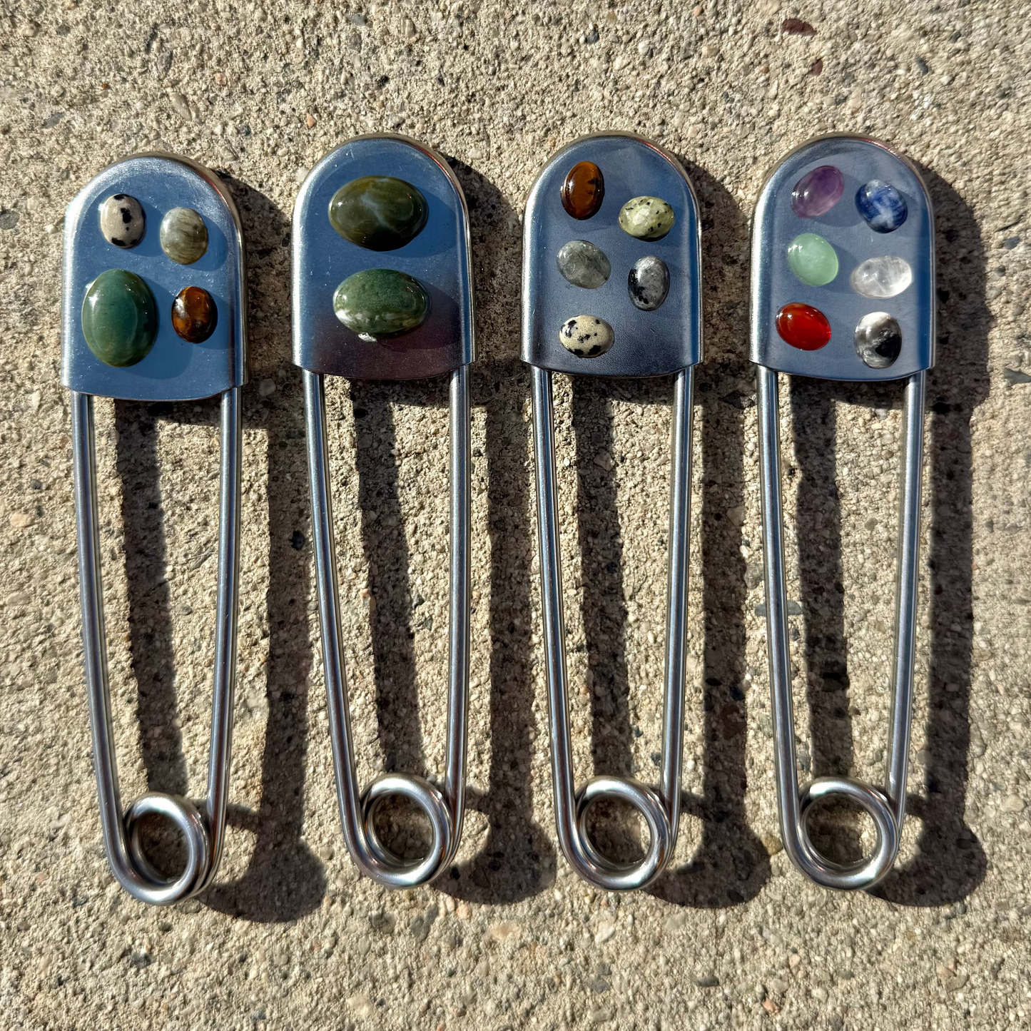 jumbo chrome metal gemstone safety pins