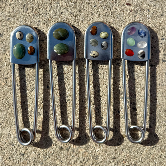 jumbo chrome metal gemstone safety pins