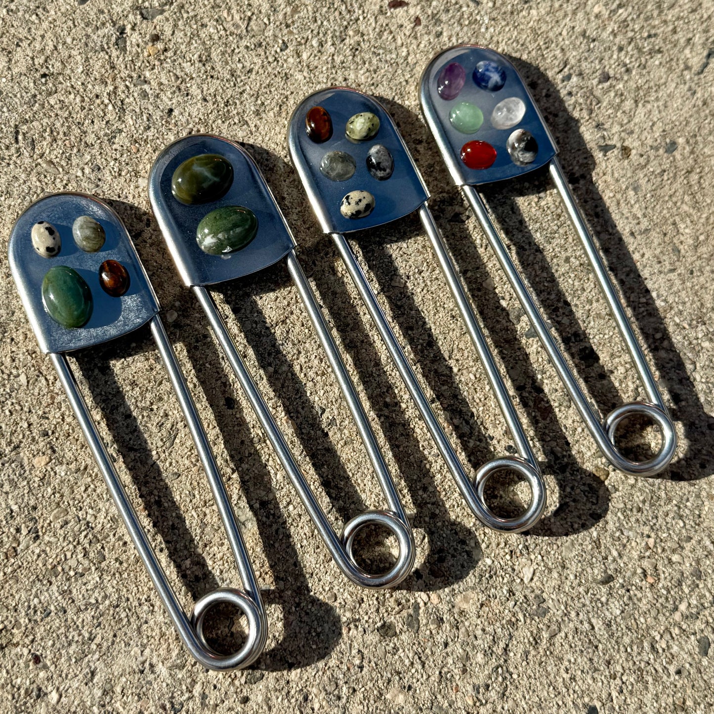 jumbo chrome metal gemstone safety pins