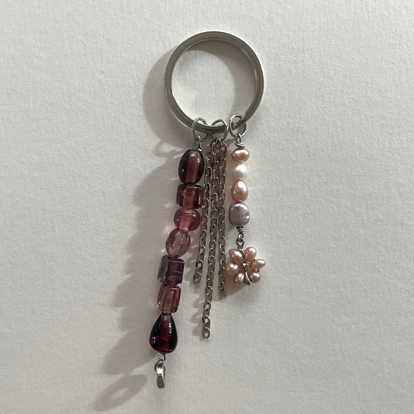 pearl flower drop keychain in plum