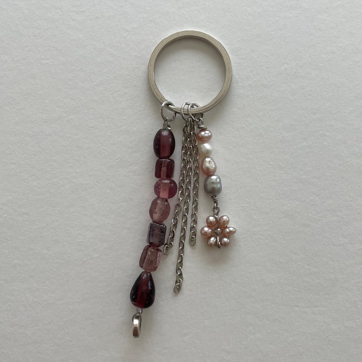 pearl flower drop keychain in plum